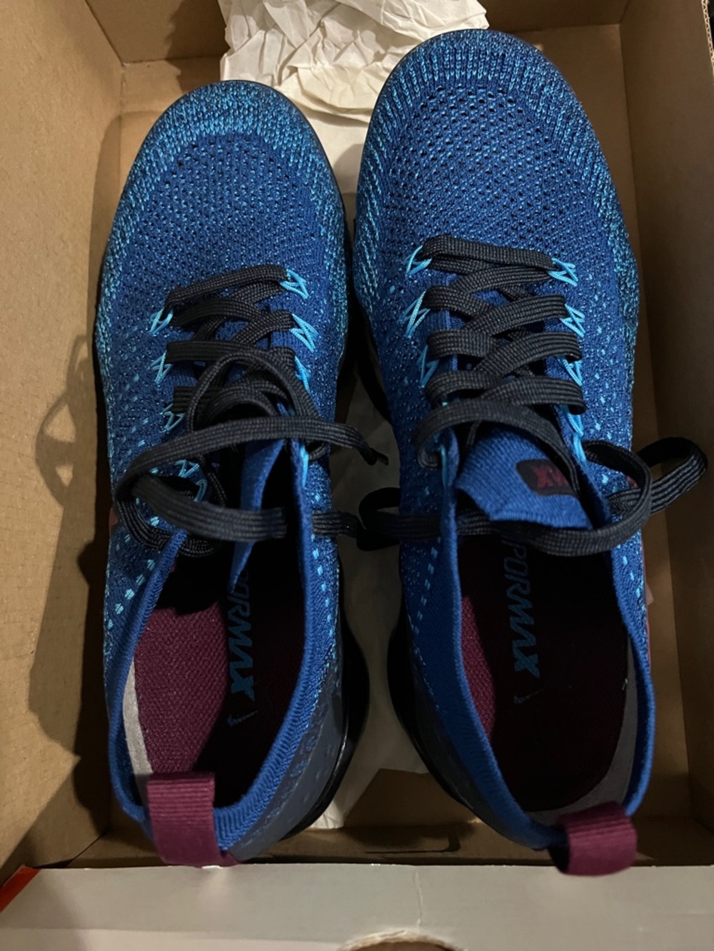 Nike VaporMax Flyknit Running Sneakers - Blue with Black & Burgundy Accents